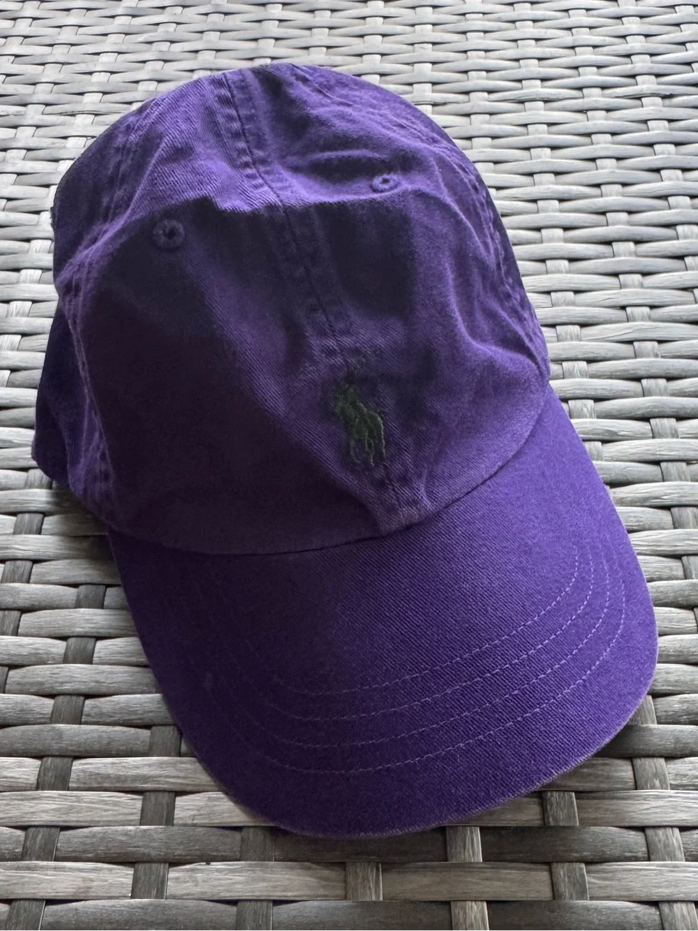 POLO RALPH LAUREN Vtg Classic Baseball Hat, Purple w/ Green Logo, Leather Strap